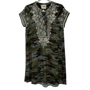 NWT Savanna Jane Camo Camouflage Embroidered Mini Dress Size Small